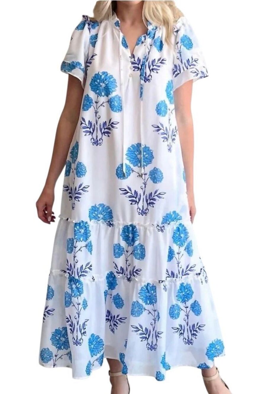 J. Marie Stella Jo Ruffle Strap Floral Midi Dress Large